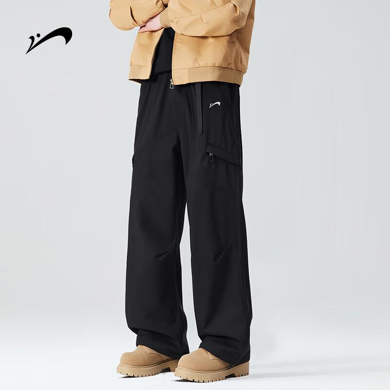 Guirenniao Men's Fleece-Lined Straight-Leg Cargo Pants