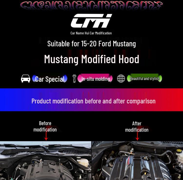 Carbon Fiber Engine Hood Cover for 2015-2022 Ford Mustang