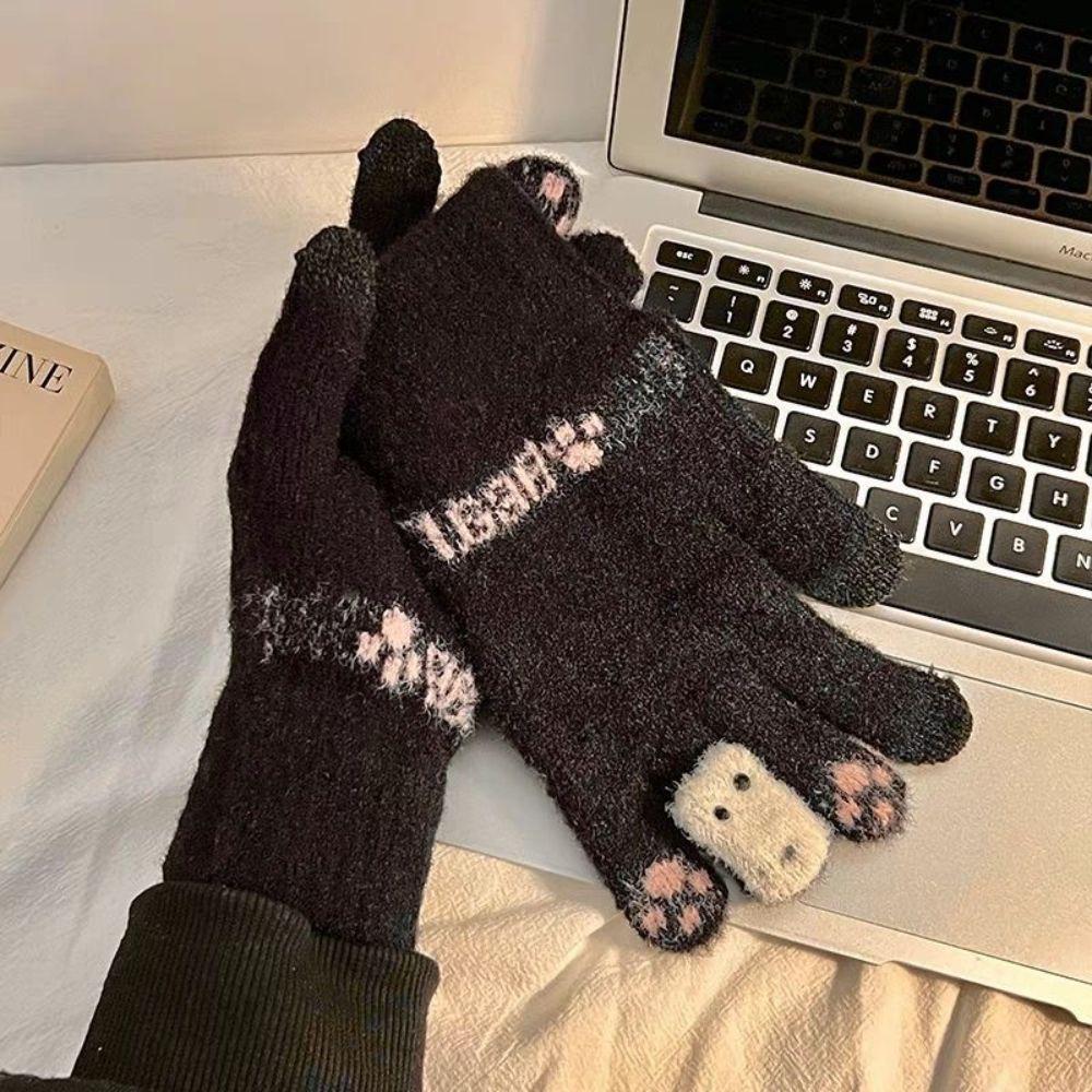 Windproof Winter Plush Gloves Cute Bear Cycling Gloves Korean Touch Screen Gloves Women