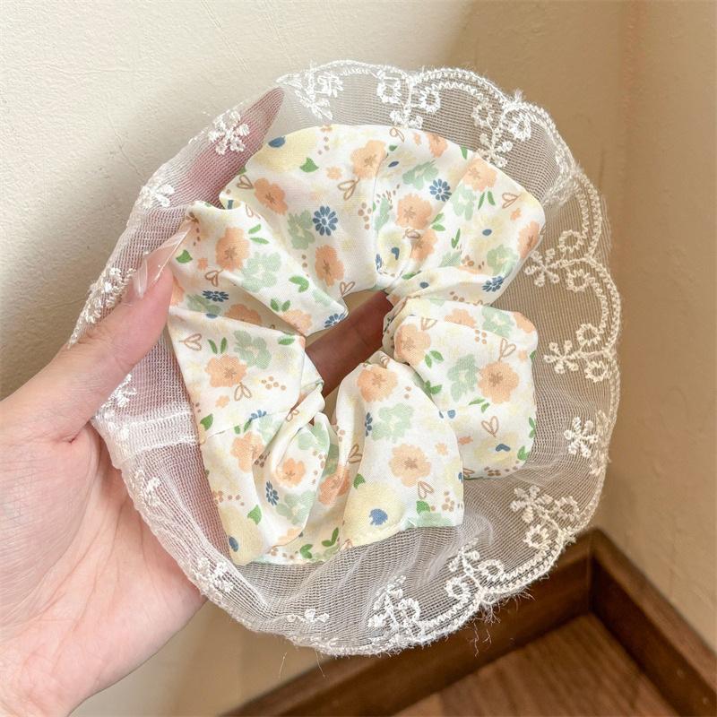 Korean Style Spring/Summer Floral Intestine Hair Scrunchie for Women – Elegant Ponytail Tie and Mori Girl Accessory.
