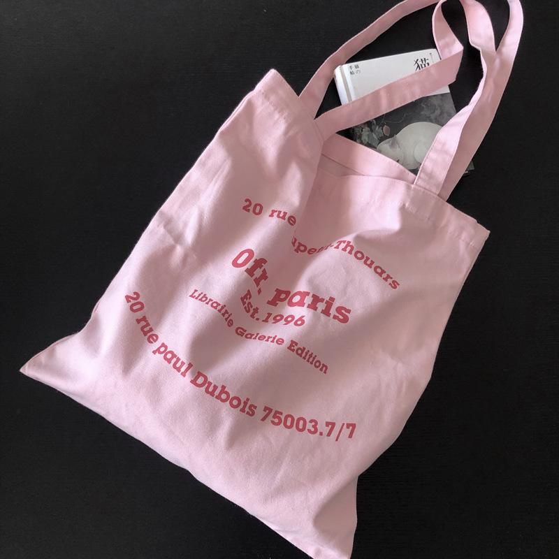 

New peach powder canvas bag ins big hot simple letter bag thin cotton bag student schoolbag