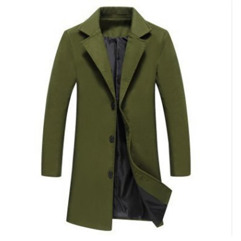 Trench Coat Men Wool Blend Coat Notched Collar Single Breasted Overcoat Business Casual Winter Jacket With Pockets