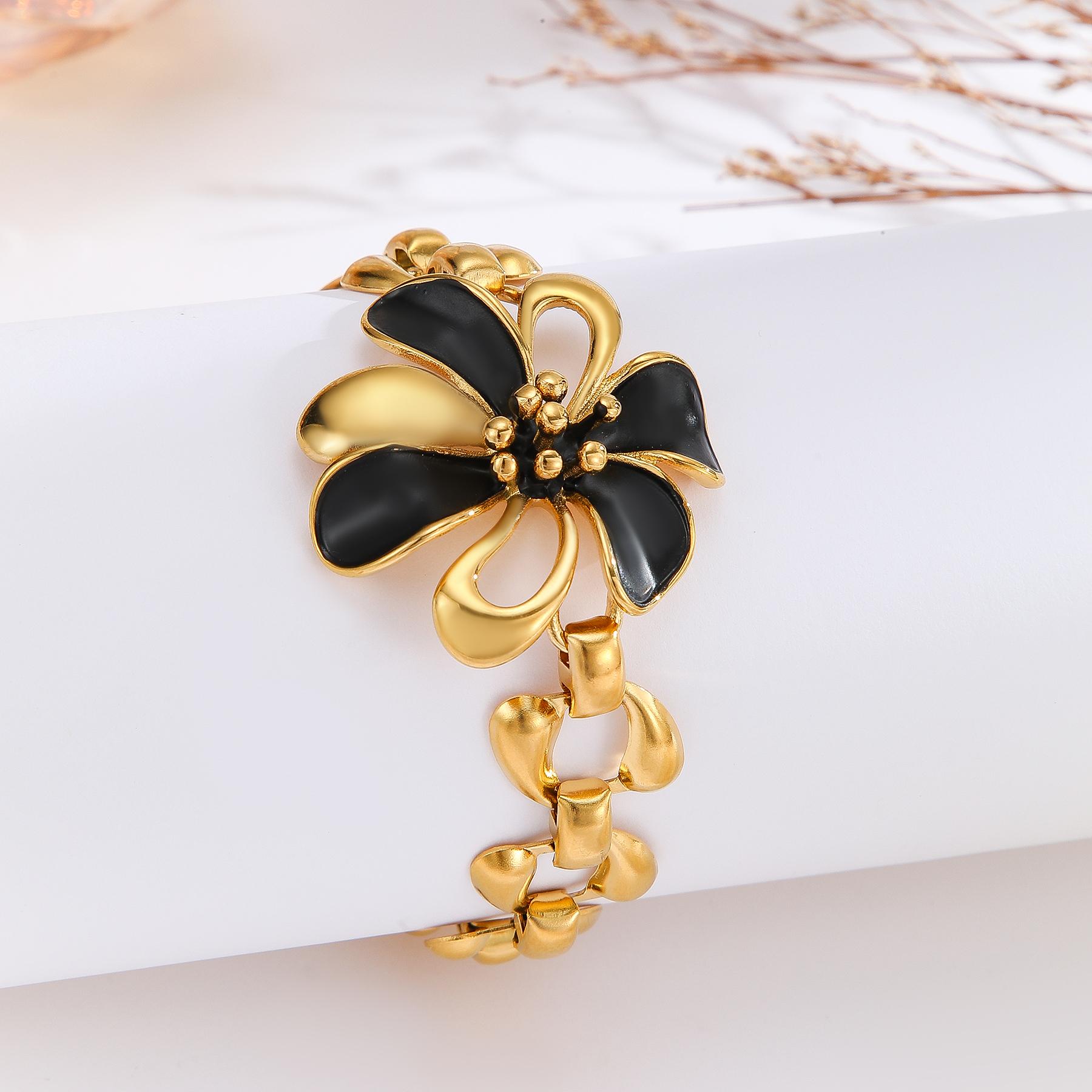 

Atoztide Vintage Exaggerated Wide Bracelet for Women StainlessSteel Adjustable Retro Flower Cuff Bangle Christmas Jewelry Gift
