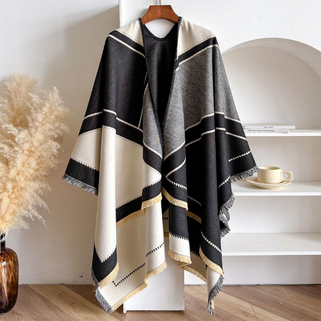 Cashmere Women Scarf Winter Warm Slit Double-Sided Large Shawl Pashmina Foulard Square Thick Blanket Poncho
