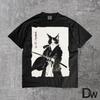 Samurai Katze Katana Japanische Kunst T-Shirt | Kriegerische Katze Tusche Grafik T-Shirt, Katzenliebhaber Geschenk