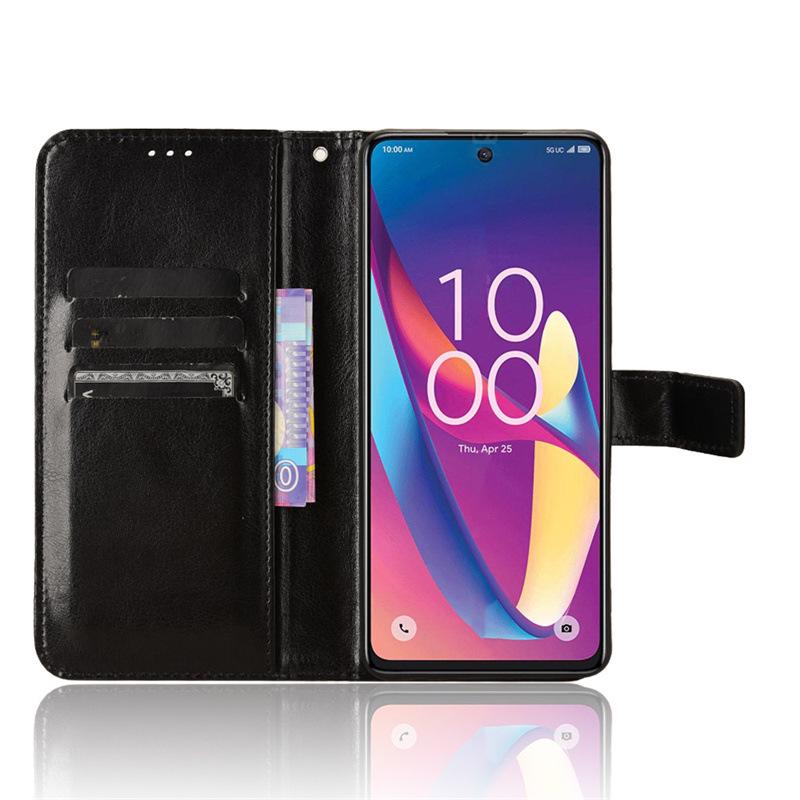 TCL 50 XL 5G Leather Flip Case with Card Holder & Lanyard, Crazy Horse Pattern