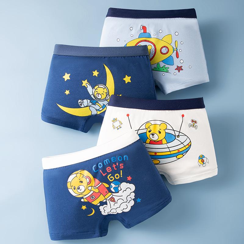 4 Pezzi Boxer da Ragazzo in Cotone Stampa Cartoni Animati Morbido Traspirante Biancheria Intima per Bambini Pantaloncini Piccoli Ragazzi