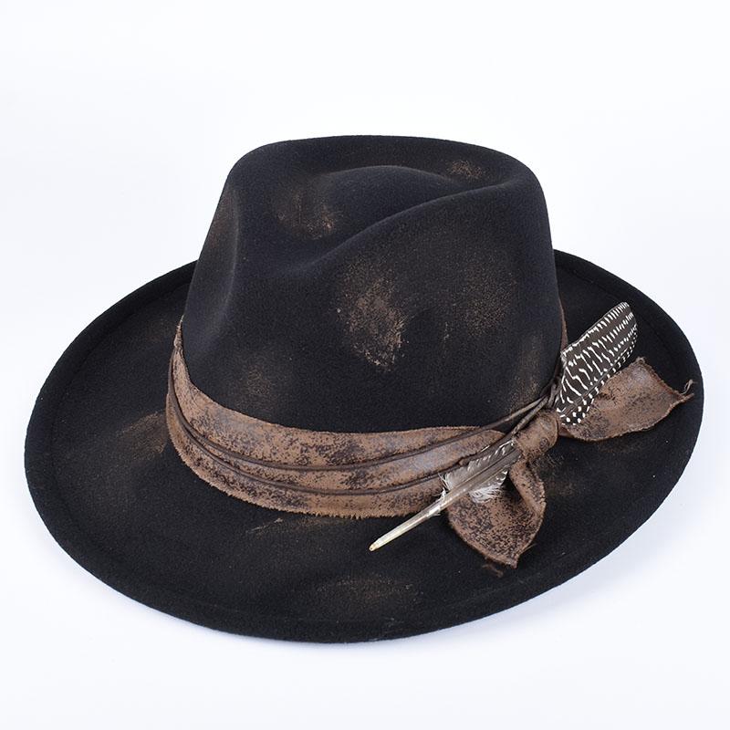 

Vintage Feather Fedora Felt Hat Women Men Gentleman Hats 2026 Spring Casual Wide Brim Black Top Hip Hop British Men s Jazz Cap About 57-59cm чорний