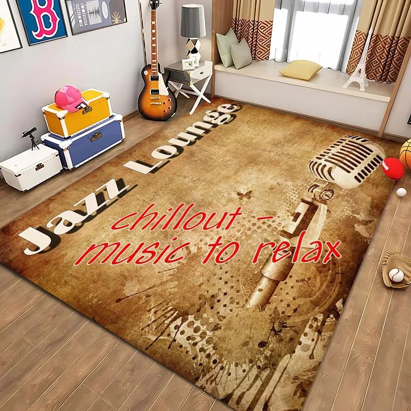 Lustiger Teppich mit Mikrofon-Aufdruck für Heim-Wohnzimmer-Dekoration Fußmatte Couchtisch-Bereichsteppich Rutschfest Schlafzimmer Bettvorleger