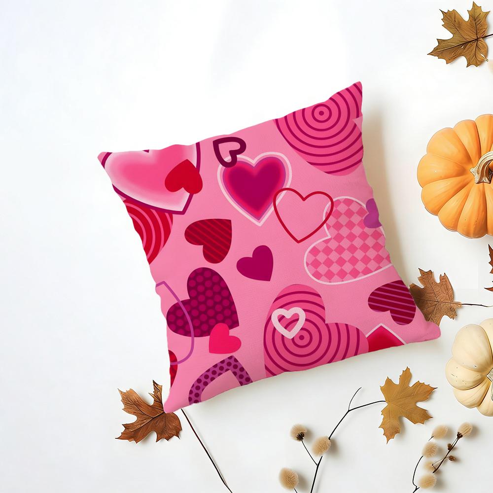 Casual Red Pink Fashion LOVE Style Cushion Cover Washable Linen Pillowcase Soft for Daily Sofa Bed Home Room Decor