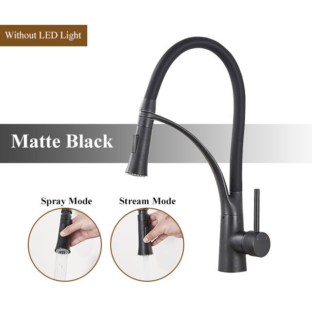 

Chrome Rubber Kitchen Faucet Mixer Tap Rotation Pull Down Stream Sprayer Taps Hot Cold Water Tap with Single Handle Kitchen Tap матовый черный
