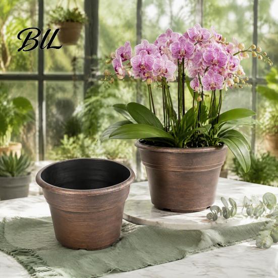 Planters for Flowers Retro Flower Pot with Saucer, Bronze Finish Plant Drainage Holes, Pots Succulents Breathable Thickened Plastic Planter