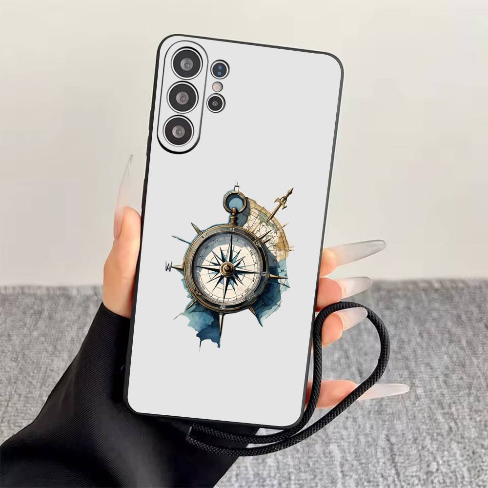 

Vintage Nautical Compass Phone Case For Samsung S25,S24,S21,S22,S23,S30,Ultra,S20,Plus,Fe,Lite,Note,10,Black Cover Samsung S22plus5G