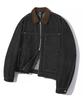 Trillion Corduroy Collar Denim Zip-Up Work Jacket (Black)