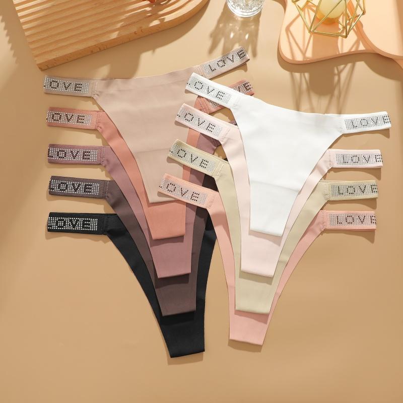 3Pcs/Set Low Waist Sexy Panties Women Thongs Rhinestones Letter G-string Sports Thong Shorts Briefs T-back Size XS-XL