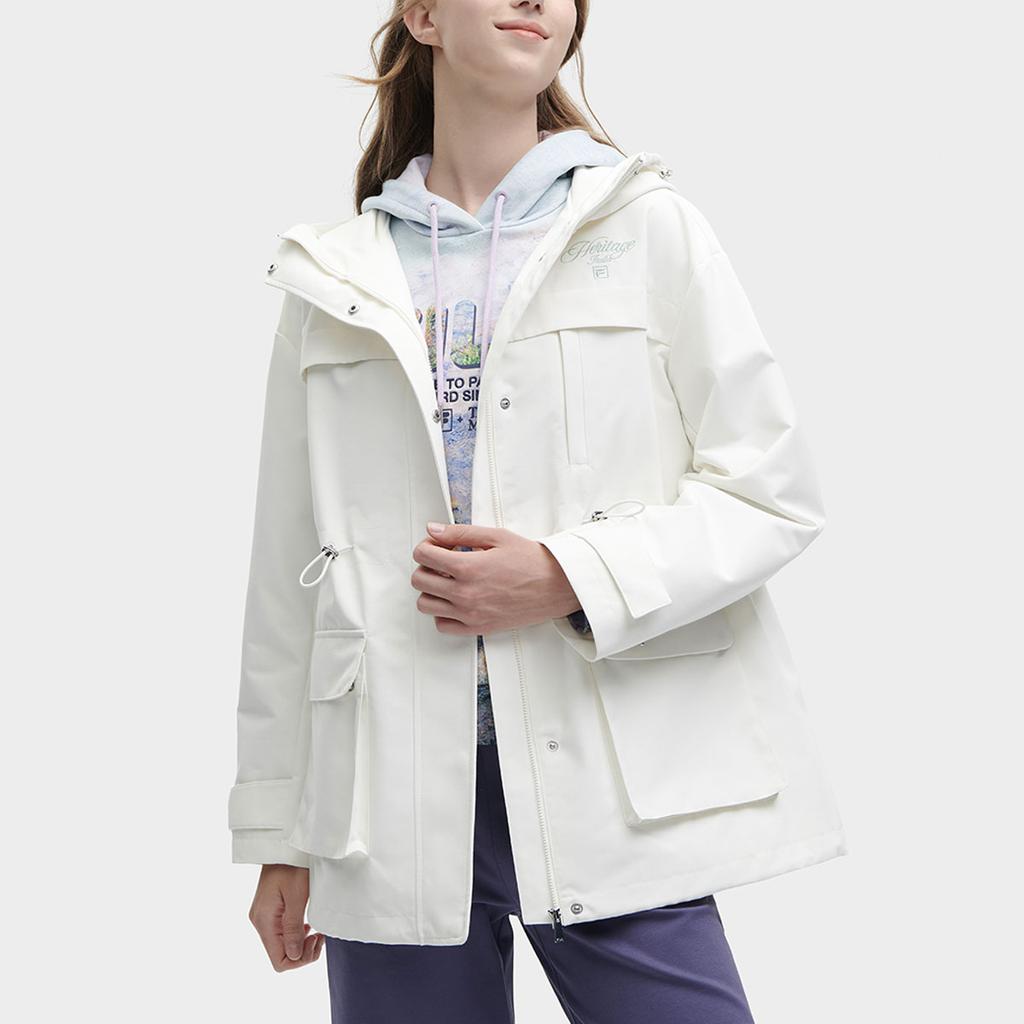 Fila X The Met Collaboration Solid Color Hooded Casual Jacket Women Jackets Ceramic-White F11W348913R-IV