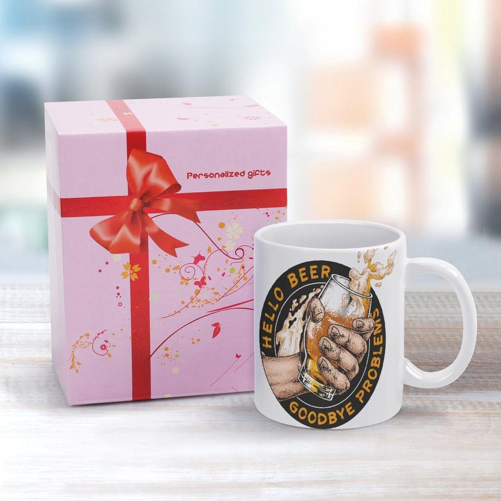 1pc 11oz Double-Sided Printed Ceramic Mug for Beer Fans, Smooth Coffee Cup Gift