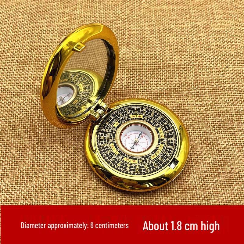 High-Precision 2-Inch Copper Compass Pocket Watch with Feng Shui Plate and Silk Flower Design