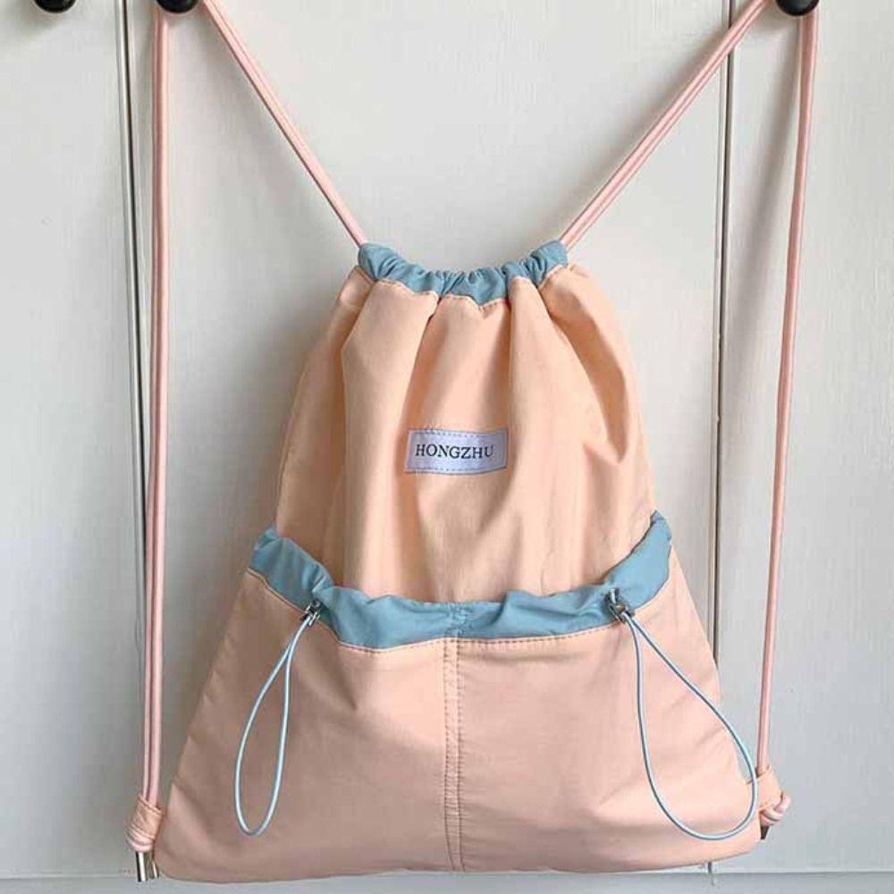 Large Capacity Light Soft Nylon Bag Contrast Color Shoulder Bag Sweet Drawstring  Backpacks  Travel