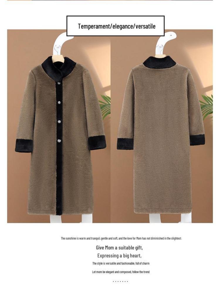 Elegantní zimní kabát z umělého norkového sametu pro ženy středního a staršího věku, vše v jednom kožešinovém svrchníku