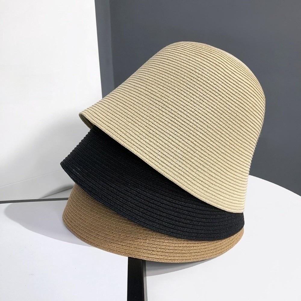Fashionable Foldable Straw Hat Solid Color Breathable Fisherman Hat Japanese Style Hand Woven Sun Hat for Travel