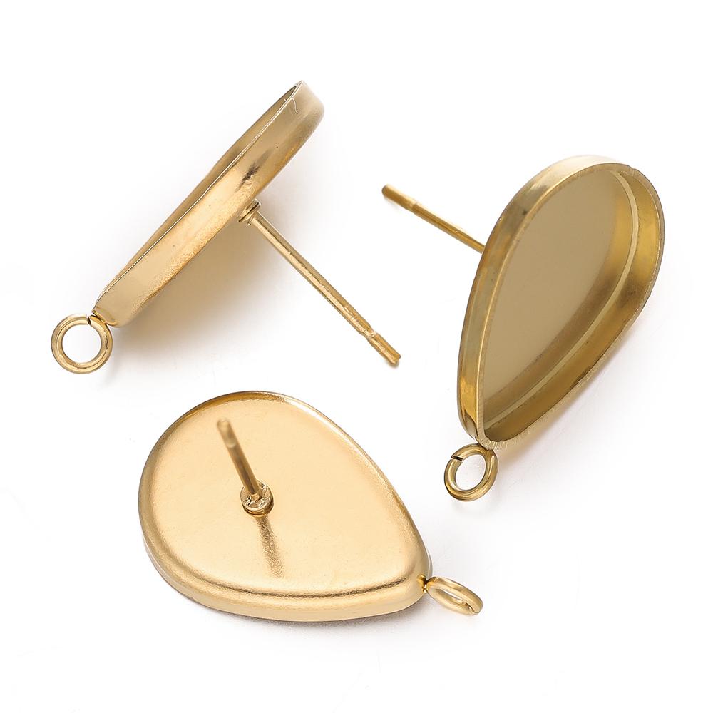 10pcs/lot Stainless Steel Drop/Round Flat Stud Earring Setting Blank Earring Base Resin Cabochon Tray for DIY Jewelry Making