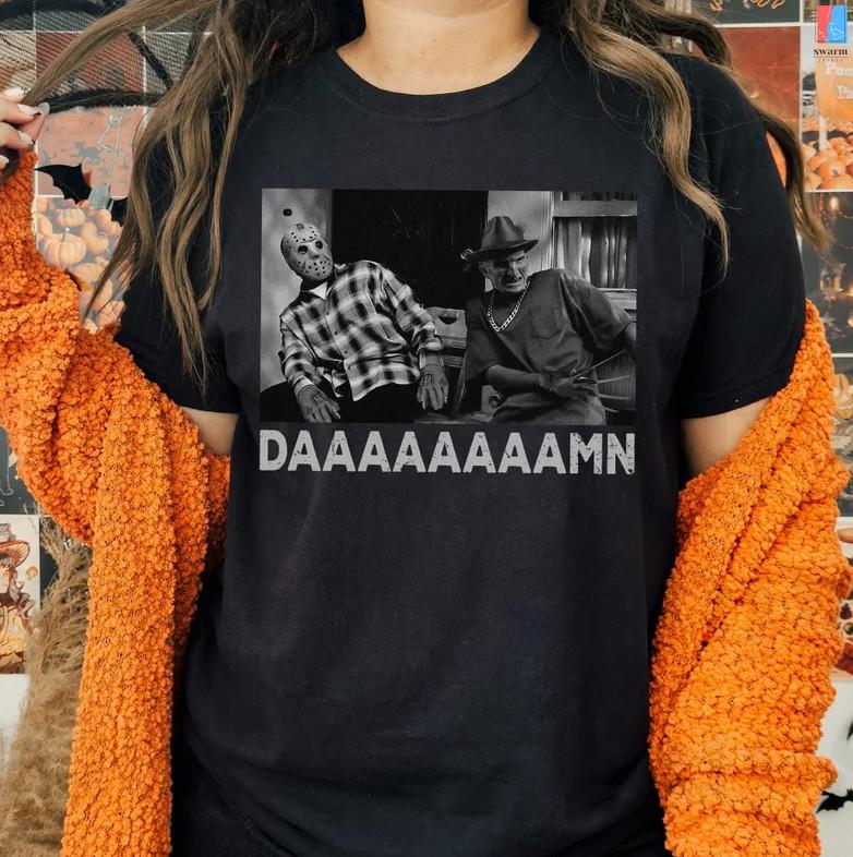 Jason Voorhees Halloween Shirt Freddy Krueger Halloween Shirt Damn Funny Meme Unisex T-Shirt S