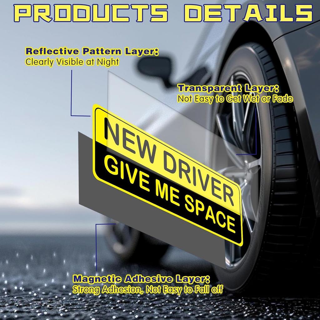 3Pcs Magnetic Student Driver Stickers,  Theme, Plastic Material, Metal Surface, Car Bumper Decals