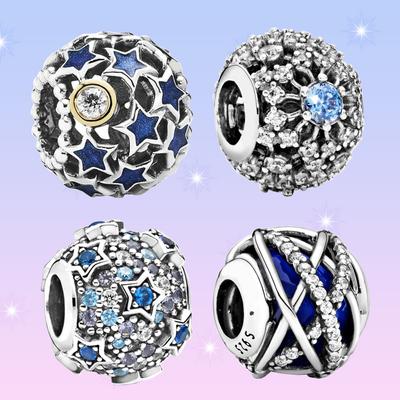 Original Blue Ocean Heart Round Hollow Diamond Charm Beads Dreamy and Beautiful for Ladies DIY Bracelet Necklace Jewelry