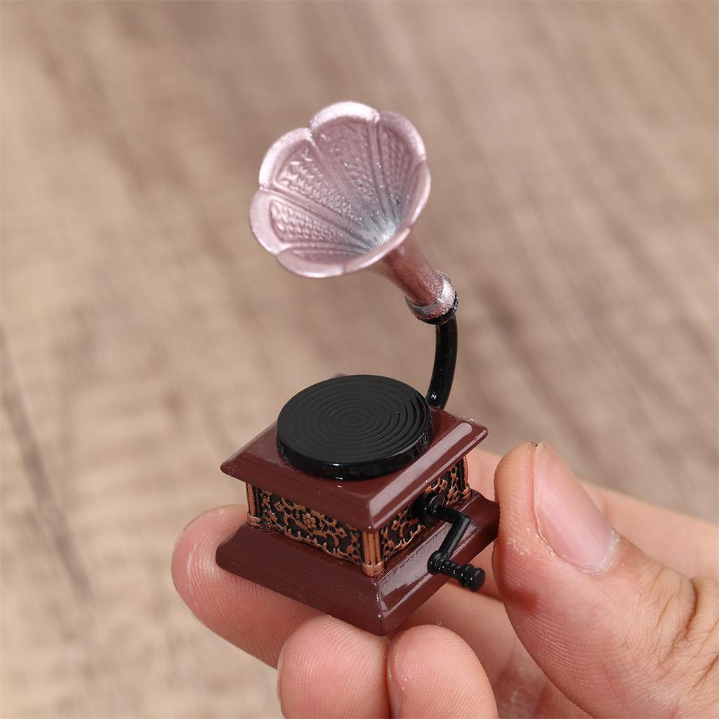 Dollhouse Mini Retro Gramophone Miniature Phonograph Record Simulation Gramophone Handicrafts Home Model Toys Decor