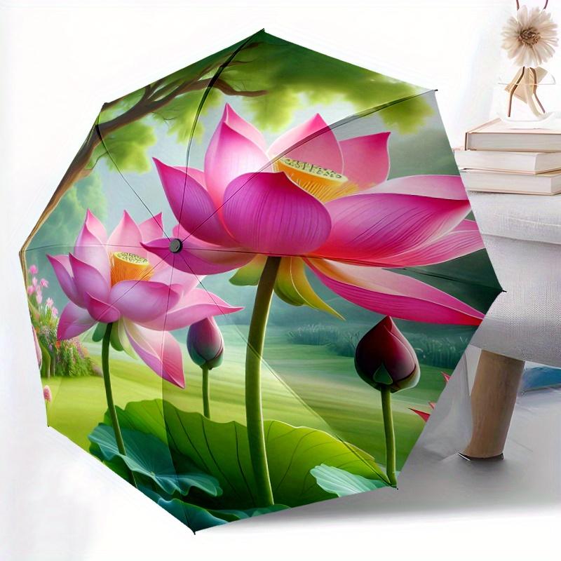

Automatic Open/Close Umbrella with Shield & - Pink for Lotus Flowers, Sturdy 8-Rib Construction, Automatic Folding - for Women Iron&8K