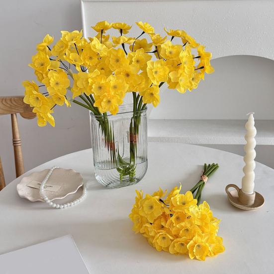 Artificial Narcissus Flowers Bouquet for Home Decor Realistic Silk Fake Daffodils with White Yellow Orange Petals Long-Lasting Spring Decoration for