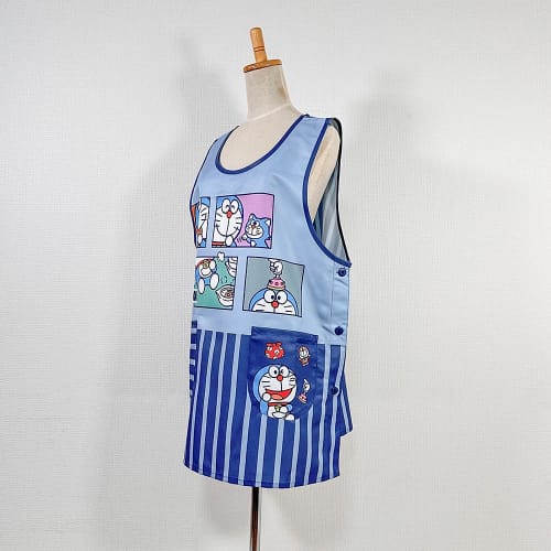 Salonge Apron, Large Size, for Nursery Teachers, Doraemon (Navy) and Mini Doraemon, Sizes 2L-3L