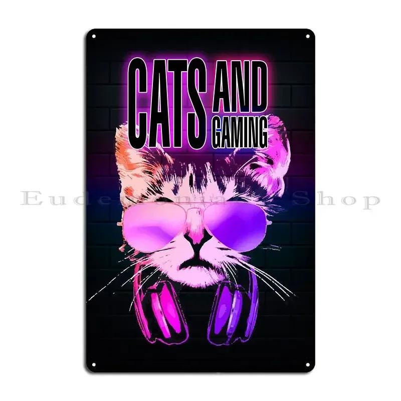 Cats And Gaming Poster Metal Plaque Design Wall Cave Wall Decor Kitchen Design Tin Sign Poster