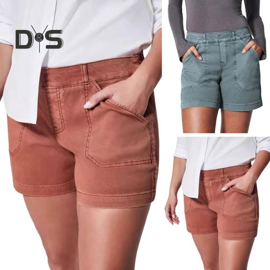 Pantalones cortos cargo para mujer, de poner, de cintura alta, elásticos, pantalones cortos casuales ajustados con bolsillos, conjunto de playa de verano