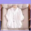 Casual Cotton Blend Girls Short Sleeve Blouse With Lantern Sleeves For Summer Wear