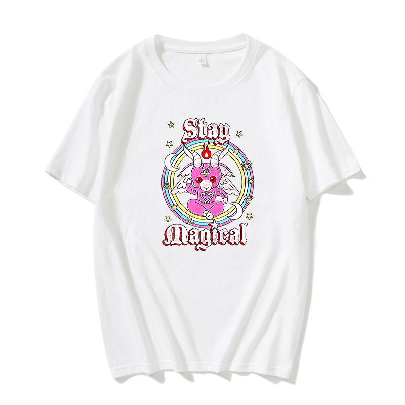 

Cute Rainbow Stay Magical Letter Lamb Cartoons Shirt Print Summer Tees Harajuku Fun Casual Chic Vintage Kawaii Women Top T-Shirt XXXL білий