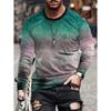 Vintage T-Shirt for Men Irregular Plaid Graphic T Shirts Round Neck Long Sleeve Tee Oversized Man Clothing Top