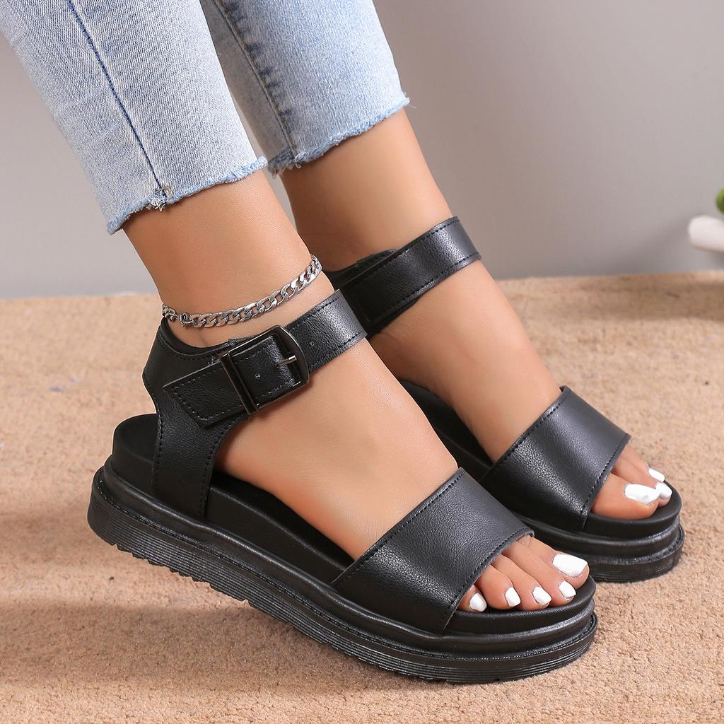 New Large-sized Solid-colored Thick-soled Sandals