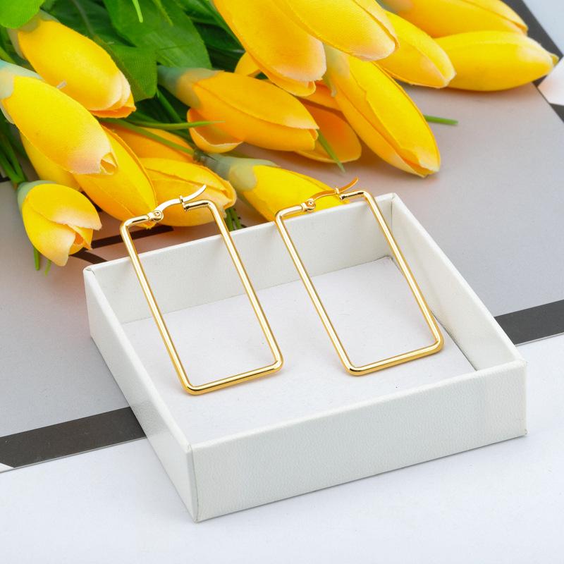 Pendientes rectangulares de acero de titanio para mujer, con personalidad y temperamento exagerados, dorados y rectangulares, de moda.