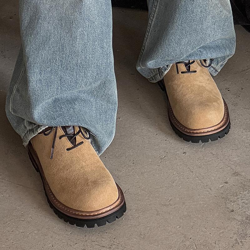 New Niche Retro Maillard Heightened Derby Shoes Small Yellow Boots Low-top Big Head Shoes