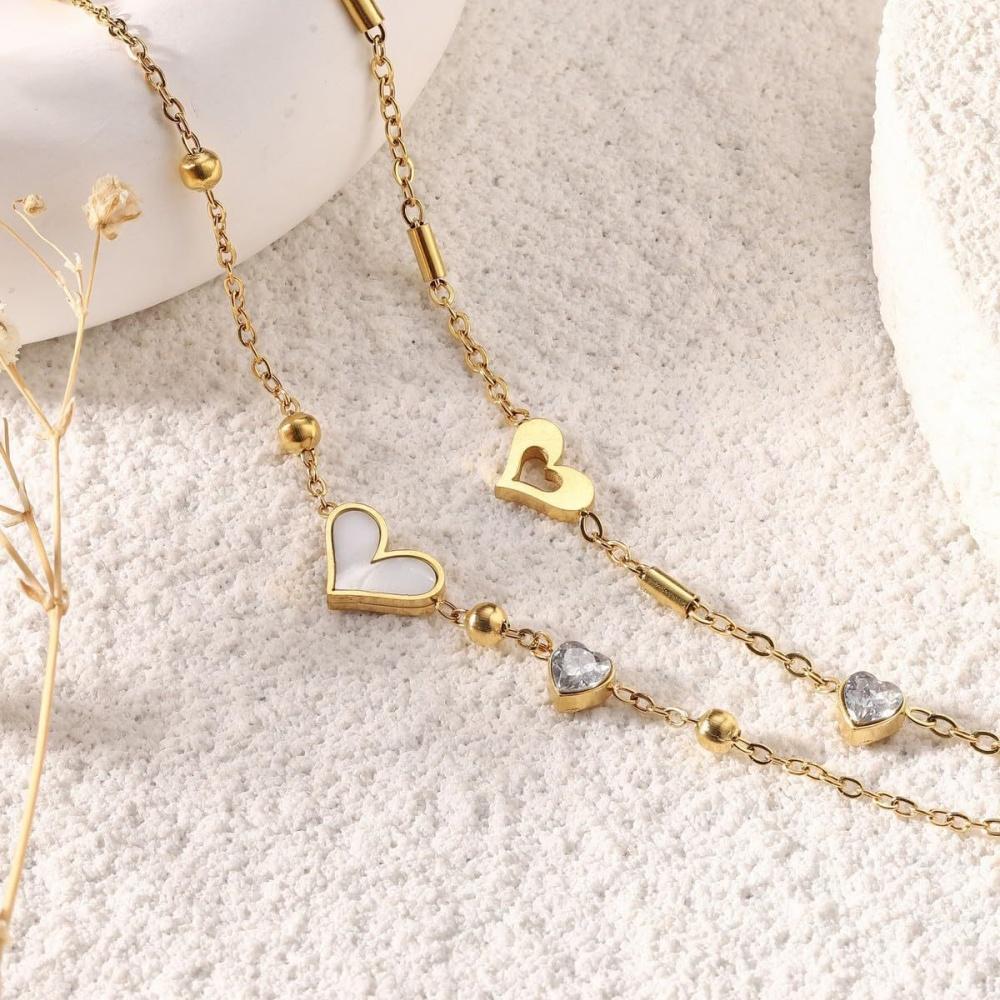 316L Stainless Steel Gold Plated Heart Love Anklets For Women Girl New Trend Multi-layer Chains Non-fading Jewelry Gift Party