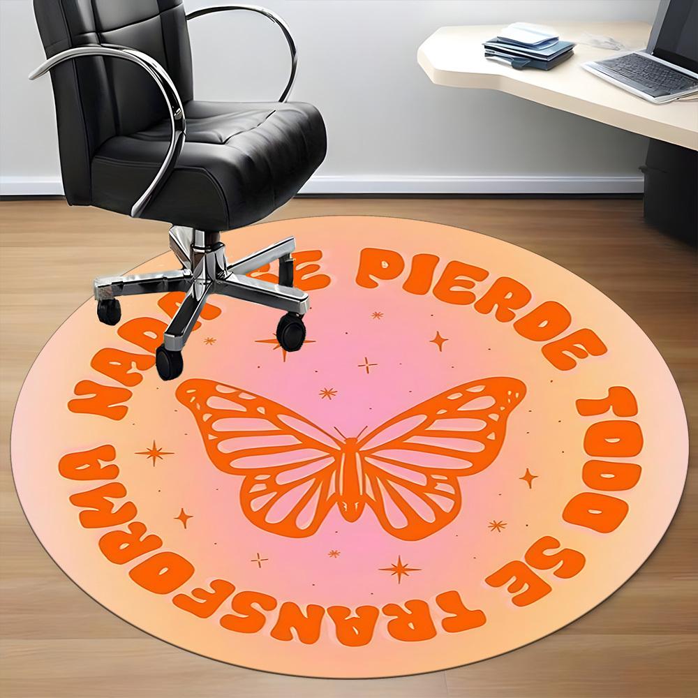 1pc Butterfly Transformation Office Round Area Rug,  Mat Suitable For Office, Under Office Chairs Bedroom Living Room Home Decor, Room Deco