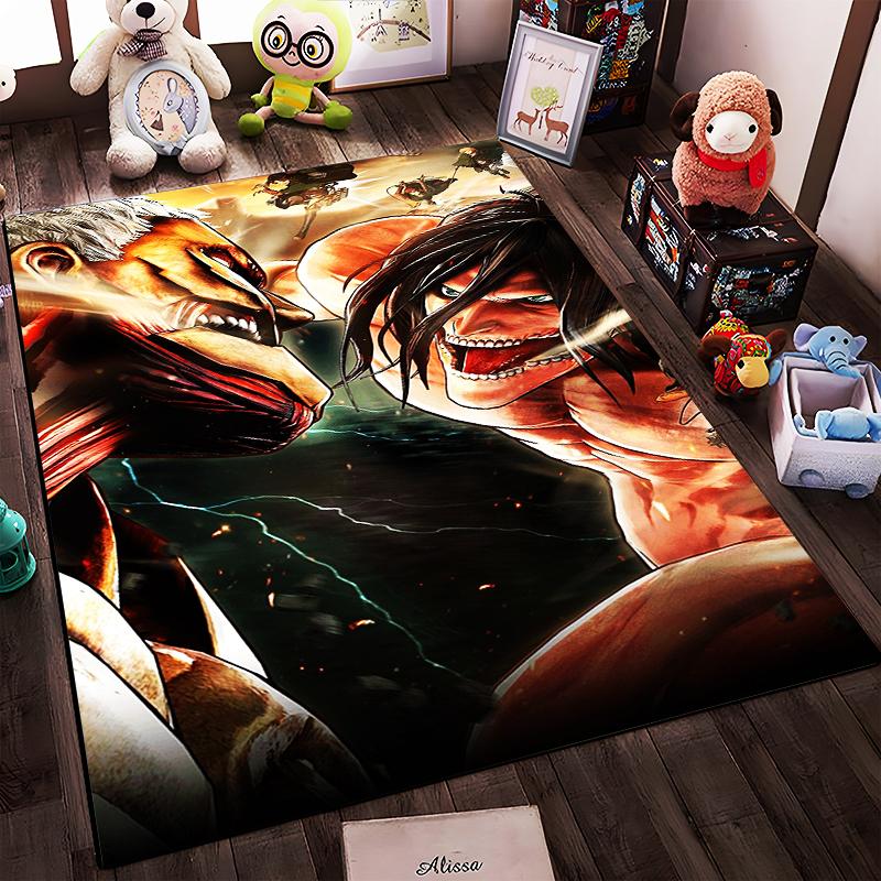 "Anime Battle Scene Carpet with Titans Print, Dark Room Decoration" Suitable for Use As an Anti-slip for Living Room Bedroom Sofas
