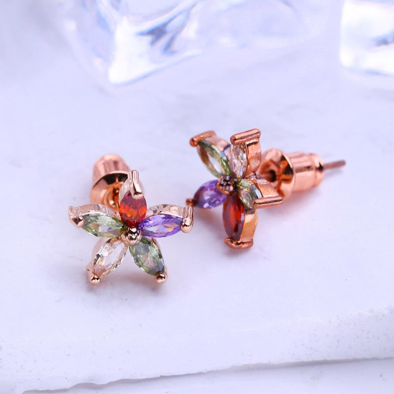 LSOOYH Örhängen Rose Guld Färg Mode Örhängen För Kvinnor Cubic Zirconia Flower Stud Örhängen Smycken