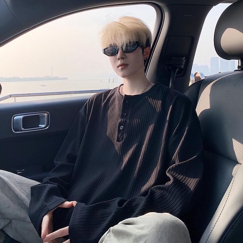 

2026 Men s Plus Size Korean Style Long Sleeve Textured Base Layer Top for Spring/Autumn M чорний