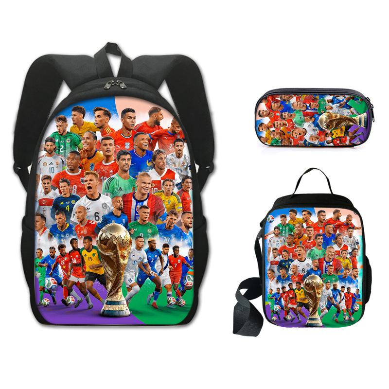 Set Zaino da Fan Coppa del Mondo 2026 Zaino 3 in 1 Borsa a Tracolla Astuccio Zaino Scolastico per Studenti Grande Capacità Tema Calcio