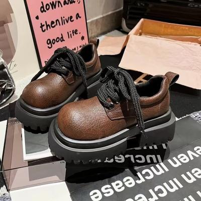 Fashion 2024 Damenmode Dicke Sohle Dicker Absatz Einzelschuhe Runde Zehenpartie Tiefe Schnürung Bequeme Loafer im britischen Stil