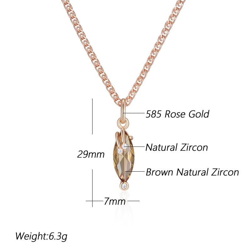 Rhombus Brown Natural Zircon Pendant Necklace For Women Fashion Rose Gold Color Vintage Party Fine Daily Jewelry
