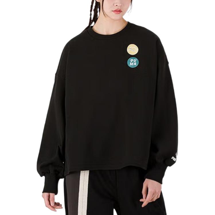 Puma Besticktes Logo Lässiger Rundhals-Sweatshirt Damen Oberteile Schwarz 536095-01